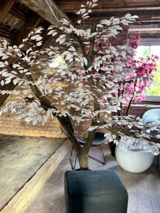 Sztuczne drzewo z kremowymi liśćmi na naturalnym pniu 190cm